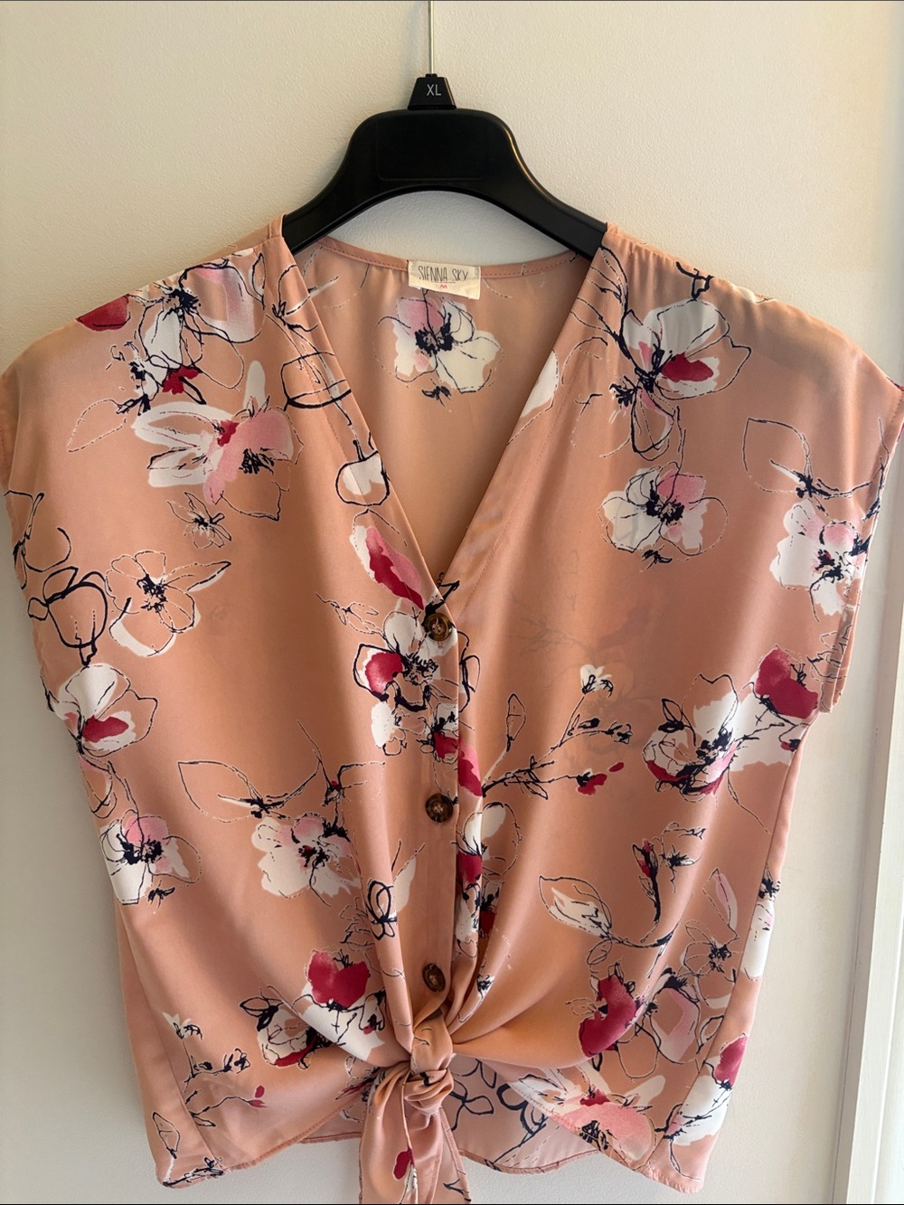 Sienna Sky Peach Floral Tie-Front Blouse
